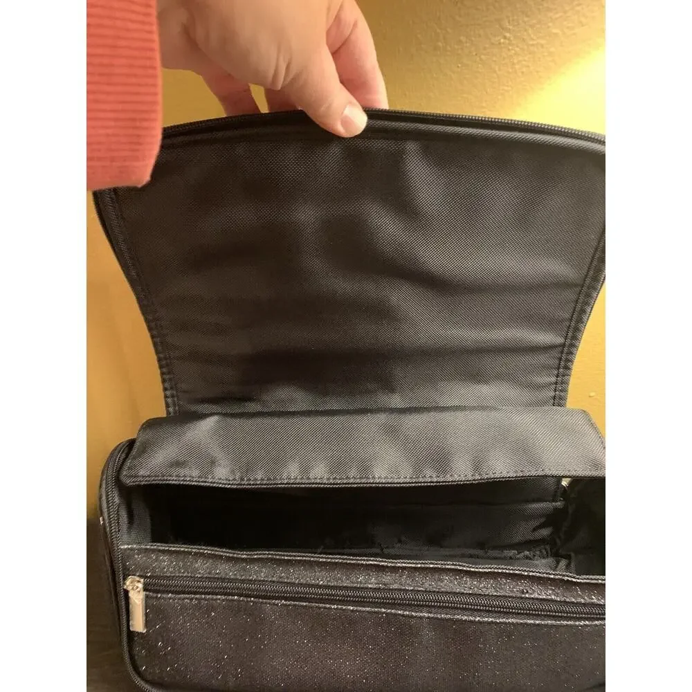 GHD Cosmetic Bag with Satin Bow Glitter Black And Silver Hair Styler Makeup Case